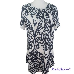 Sese Code Womens 3XL Plus Size Tunic Top Damask Print Black White Boho